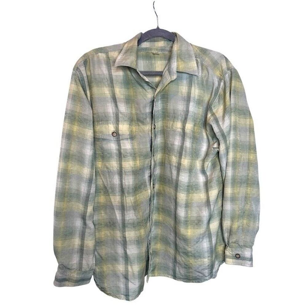 Tommy Bahama Shirt Men’s M 100% Silk Green Plaid Long Sleeve Button-Down Casual